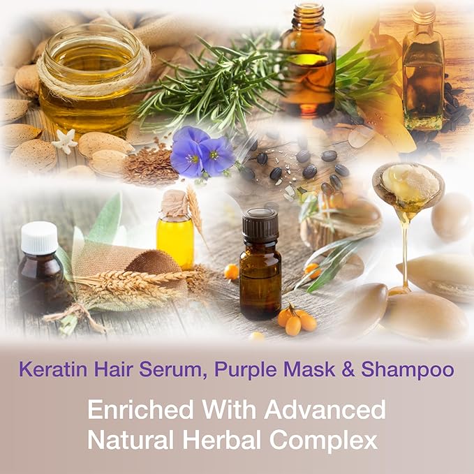 VITAMINS hair cosmetics Keratin Hair Serum, Purple Hair Mask & Shampoo Kit, Heat Protectant Anti-Frizz Serum, Anti-Brass Conditioner for Bleached Blonde Platinum Gray Damaged Hair & Nourishing Shampoo