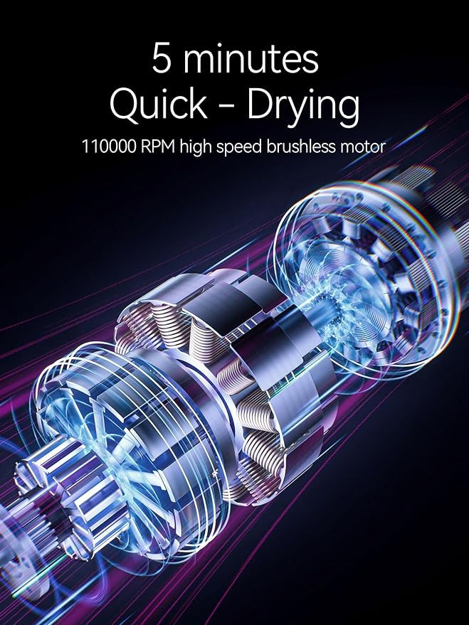 Tideway Hair Dryer, Blow Dryer with Diffuser, Ionic Professional High-Speed 1500W Low-Noise, 110,000 RPM Brushless Motor, Fast Drying, Travel Compact for Women & Men (Gold)