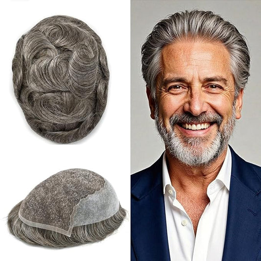 Mens Hair System French Lace Front Bleached Knots Human Hair Toupee for Men Hairpiece