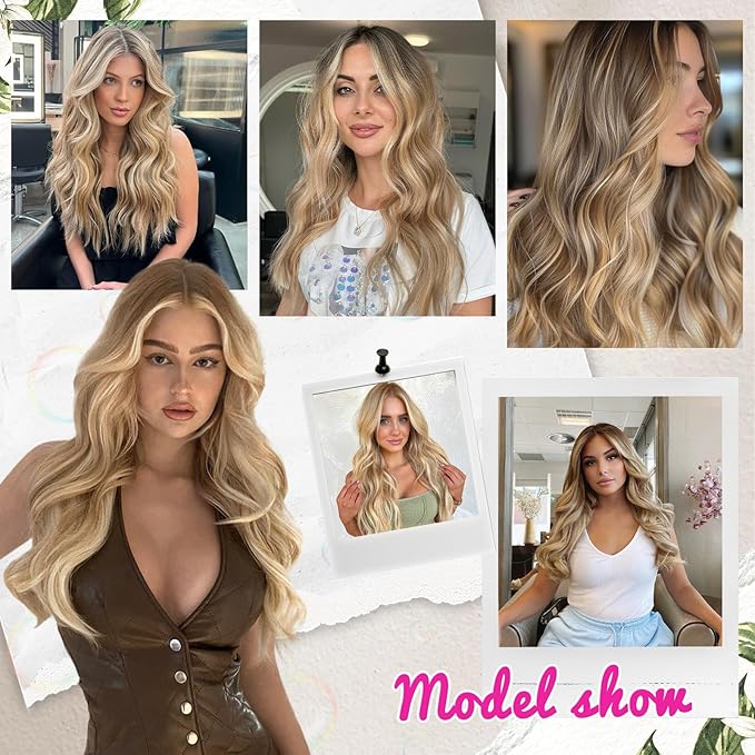 Vigorous Clip in Hair Extensions 4PCS Blonde mix Bleach Blonde Long Wavy Hairpieces 20Inch Hair Extensions Clip Ins Soft Synthetic Hairpieces for Women