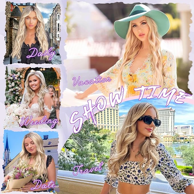 Vigorous Clip in Hair Extensions 20Inch Ash Blonde Mixed Bleach Blonde Hair Extensions Clip Ins 4Pcs Long Wavy Soft Synthetic Hairpieces for Women