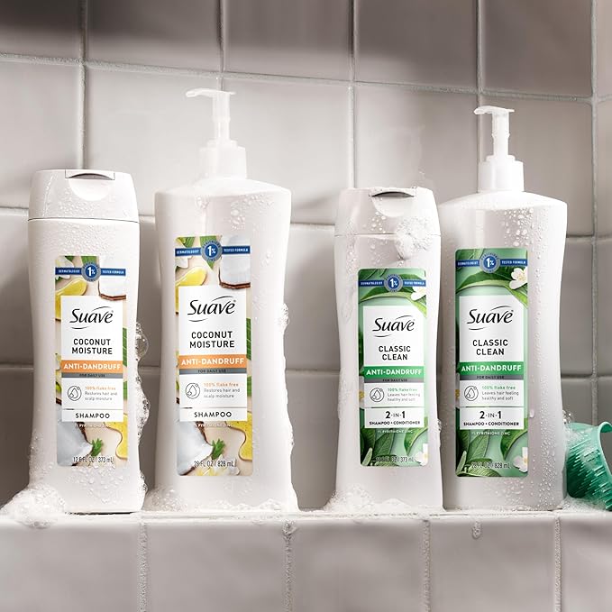 Suave Anti Dandruff 2 IN 1 Shampoo & Conditioner For Women, Classic Clean, 1% Pyrithione Zinc Dandruff Treatment, Controls Flakes, Itch & Dry Scalp, 6 Count, 12.6 FL OZ