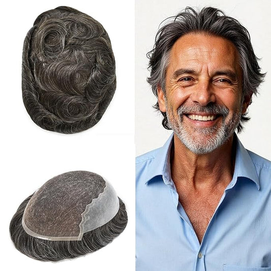 Mens Hair System French Lace Front Bleached Knots Human Hair Toupee for Men Hairpiece