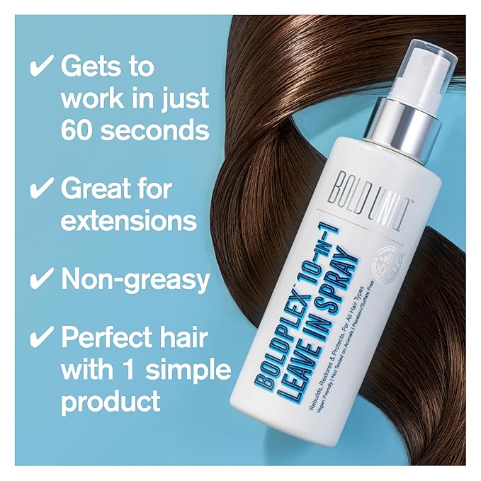 BOLD UNIQ Boldplex Heat Thermal Protectant -10-in-1 Leave in Treatment Spray For Frizzy, Dry, Damaged, Colored, Broken, Curly and Bleached Hair Types- Paraben and Sulfate-Free, 5.9 Fl.Oz