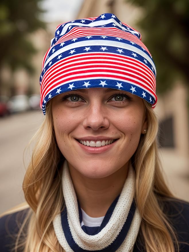 1 Pack Boho Headbands Stretch Paisley Print Bandana Headband Criss Cross Hair Bands Knotted Head Wrap Yoga Daily for Women and Girls (Blue Flag)