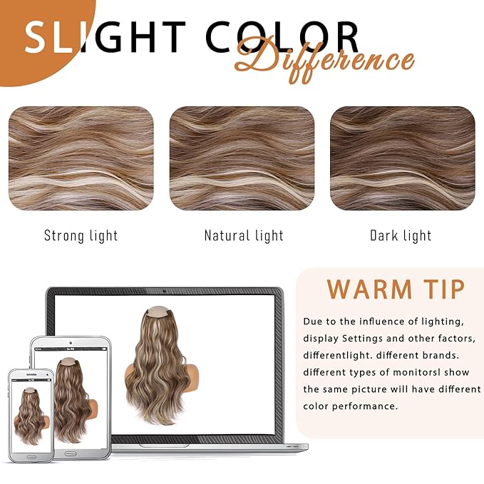 Vigorous Clip in Hair Extensions 20Inch Golden brown mixed Highlights Hair Extension Clip Ins 4Pcs Long Wavy Soft Synthetic Hairpieces for Women Girls Daily Use Event Party Use