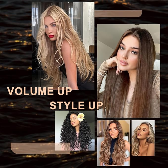 Travel Dual Voltage Blow Hair Dryer Brush 4-IN-1 Portable Mini Hot Air Dryer Straightener & Curler Brush, Titanium Round Blowout Styler Volumizer Tools, 110/240V US/EU/UK Plug for International Travel