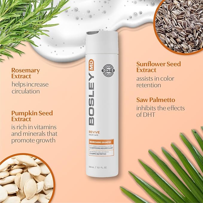 BosRevive Nourishing Shampoo for Noticeably Thinning Hair (Color Safe) – DHT Blocker, Sulfate-Free, Vegan Formula with Biotin, Saw Palmetto & Rosemary – Strengthens & Volumizes – 10.1 Fl Oz