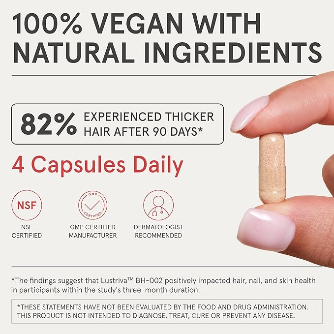 iRestore Advanced Hair Growth Supplement for Women with Lustriva, Hair Vitamins for Faster Hair Regrowth, Best for Hair Loss and Thinning, 1 Month Supply - 1 Count (Pack of 1) - Black