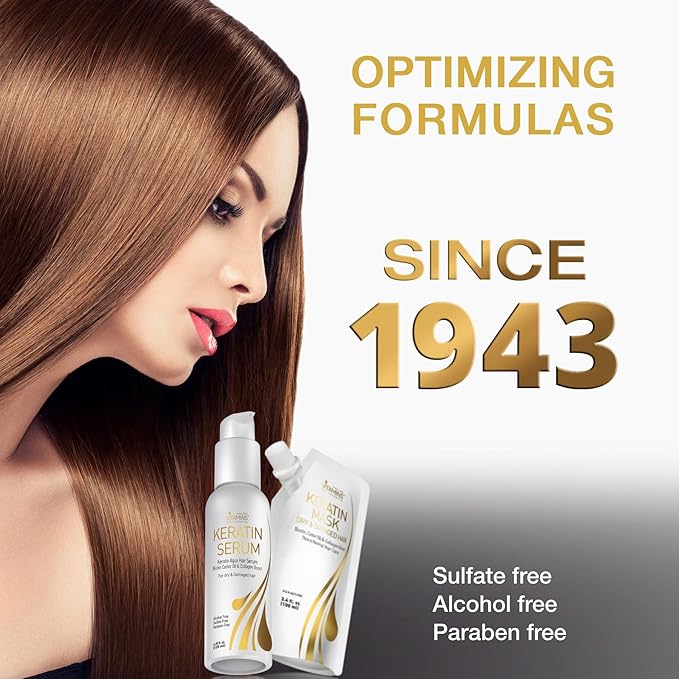 Vitamins Keratin Hair Serum and Mask Travel Kit - Weightless Heat Protectant Anti-Frizz , Deep Conditioner for Dry Damaged Hair - Pro Ultra Repair for Glossy Hair