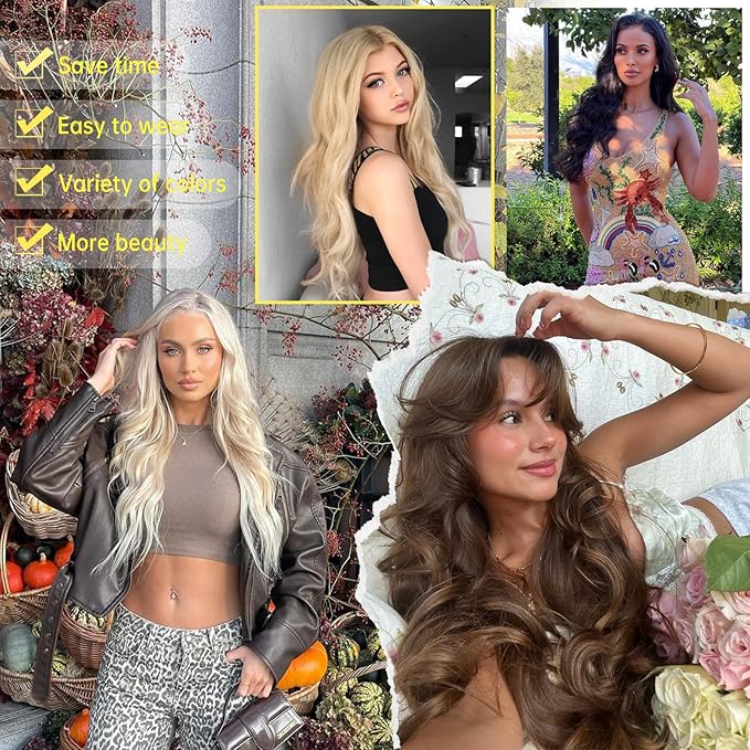 Vigorous Clip in Hair Extensions 4Pcs Light Ash Brown mixed Long Wavy Hair Extensions Clip Ins 20Inch Soft and Natural Synthetic Hairpieces for Women