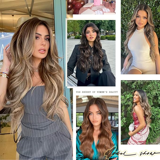 Vigorous Clip in Hair Extensions 20Inch Hair Extensions Clip Ins 6Pcs Long Wavy Synthetic Hairpieces for Women (Caraamel Brown & Dark Roasted Coffee)