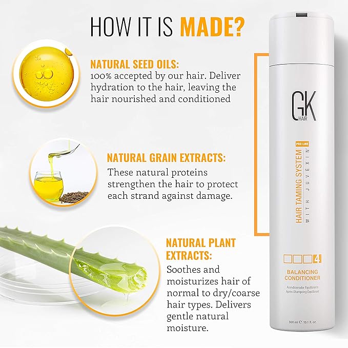 GK HAIRGlobal Keratin Balancing Conditioner For Dry Damaged Oily and Color Treated Hair And Global Keratin Shield Shampoo - (650ml/22oz) Color Protection Deep Cleansing for Dry Dull Hair Sulfate Free.