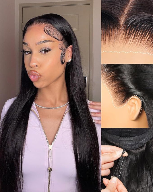 Arabella 13x6 Wear and Go Glueless Wigs Human Hair Pre Plucked Pre Cut 24 Inch Upgraded Ear to Ear Full HD Lace Front Wigs Human Hair 210% Density Straight Glueless Wig Drawstring Wig Human Hair