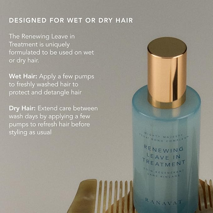 RANAVAT Mighty Majesty Leave In Hair Treatment - Moisturizing Cream & Heat Protectant for Styling & Strengthening - Made with a Veda Bond Strengthening Complex, Macadamia Nut Oil & Haritaki (1.7 oz)