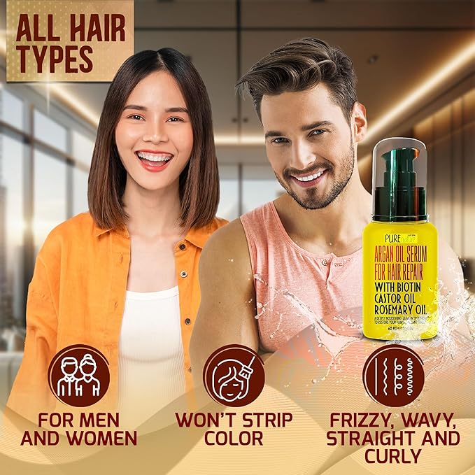 Moroccan Argan Oil Hair Serum - Rescue Frizzy and Damaged Locks - With Heat Protectant and Straightening Properties - Hydrating Anti Frizz Products For Curly and Straight Hair with Split Ends