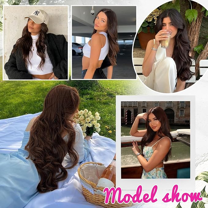 Vigorous Clip in Hair Extensions 20Inch Light Brown Hair Extensions Clip Ins 4Pcs Long Wavy Soft Synthetic Hairpieces for Women