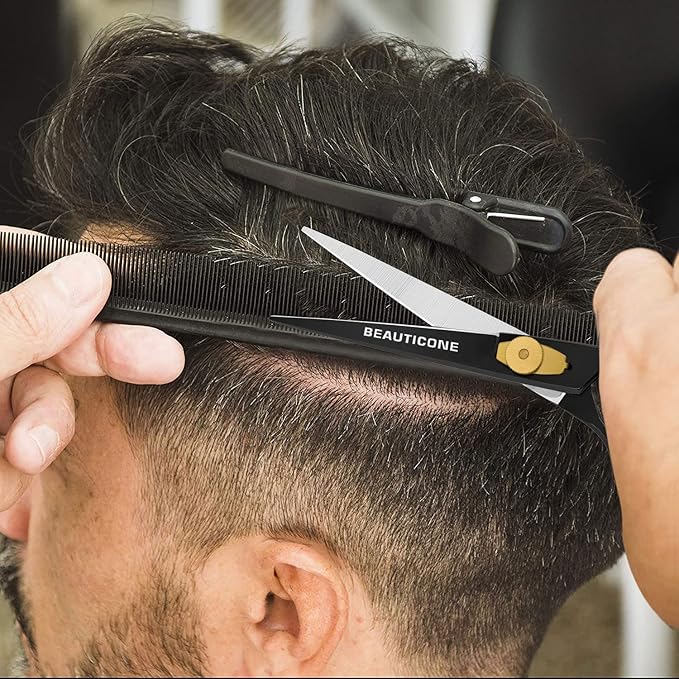 BEAUTICONE Hair Cutting & Thinning Scissors Set | 6.5 Inch Professional Stainless Steel Barber Shears | Hairdressing Scissors | Smooth & Sharp Edge Blades - for Men/Women (Black set of 2)