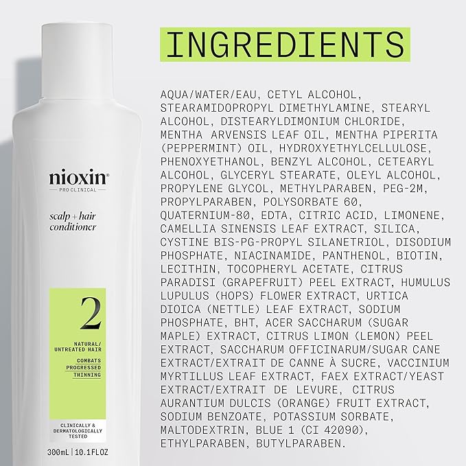 Nioxin Scalp + Hair Thickening System 2 Conditioner | For Natural or Untreated Hair with Progressed Thinning | With Niacinamide and Biotin |10.1 Fl oz.