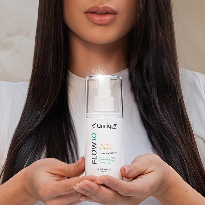 UNNIQUE Flow10, 10-in-1 Styling Spray Leave-In, Smooth & Shine, Frizz Control, Keratin Treatment Finish, Color Protection, All Hair Types, 5.2 Fl oz / 154ml