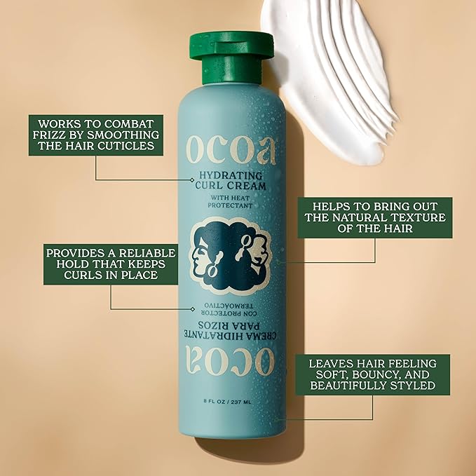 OCOA Curl Cream & Styling Gel Bundle – Hydrate, Define, & Protect Curls – Made with Hibiscus, Mango Butter, Flaxseed, and Marula Oil – Frizz-Free, Long-Lasting, Soft & Touchable Finish – 8oz