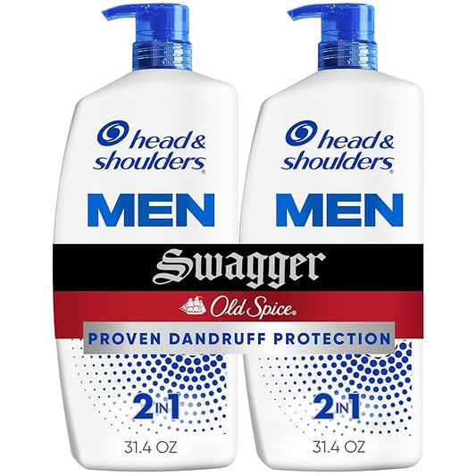 Head & Shoulders Anti-Dandruff Shampoo and Conditioner, Old Spice Swagger Men's 2-in-1 Twin Pack, 1% Pyrithione Zinc, Dandruff Shampoo for Men, Scalp, 31.4 fl oz Each