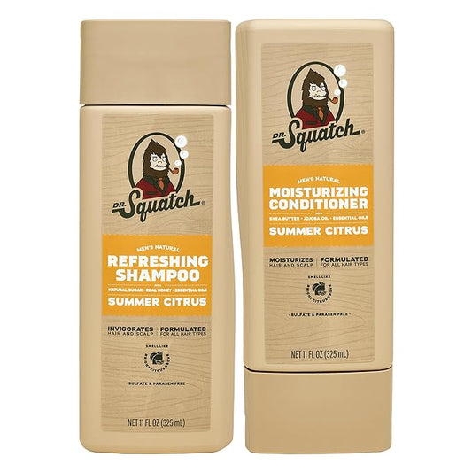 Dr. Squatch Natural Men's Shampoo and Conditioner Set - Healthy, Full Looking Hair - Summer Citrus Natural Shampoo and Conditioner for Men (11 fl oz, 2-Pack)