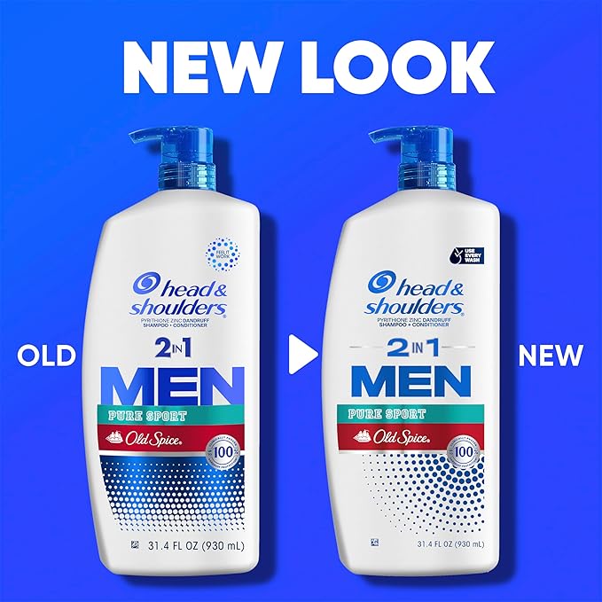 Head & Shoulders Anti-Dandruff Shampoo and Conditioner, Old Spice Pure Sport Men's 2-in-1 Twin Pack, 1% Pyrithione Zinc, Dandruff Shampoo for Men, 31.4 fl oz Each