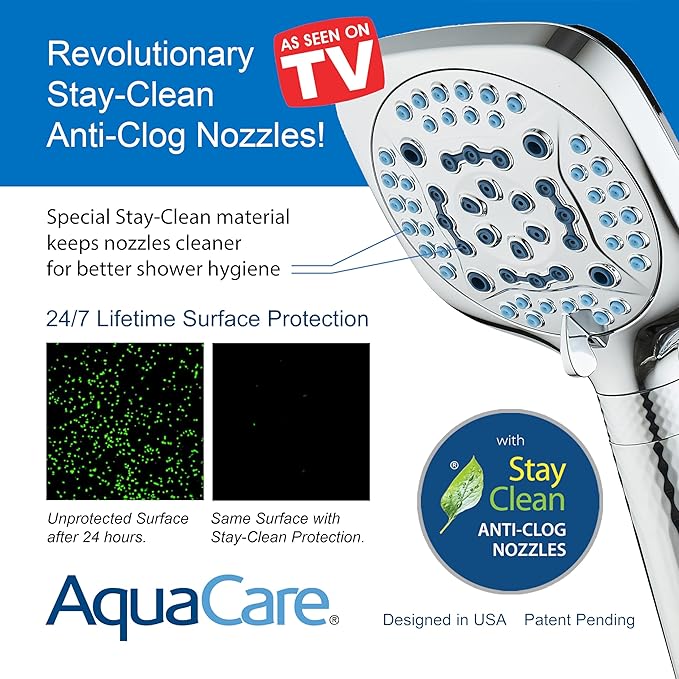 AquaCare 4X High Pressure 10 Spray Mode Filtered Showerhead - Handheld Shower Head Filters Chlorine to Heal Dry Skin, Revive Hair - Dual Power Wash Cleans Tub, Tile, Pets - Hard Water Softener, Chrome
