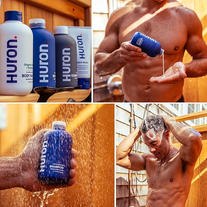 Huron Clean Citrus Woods Men's Shampoo – Strengthening, Hydrating & Nourishing – Sulfate-Free, Vegan & Cruelty-Free – 12 oz – Invigorating Citrus & Mint Scent