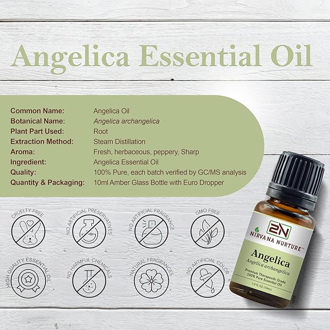 Angelica Essential Oil 100% Pure Premium Therapeutic Grade, Undiluted - Aromatherapy Diffuser for Calm and Relaxation, Skin Care, Hair Care