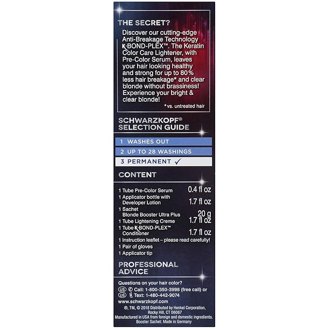 Schwarzkopf Keratin Color Care Lighteners Permanent Hair Color Cream, Platinum Blonde