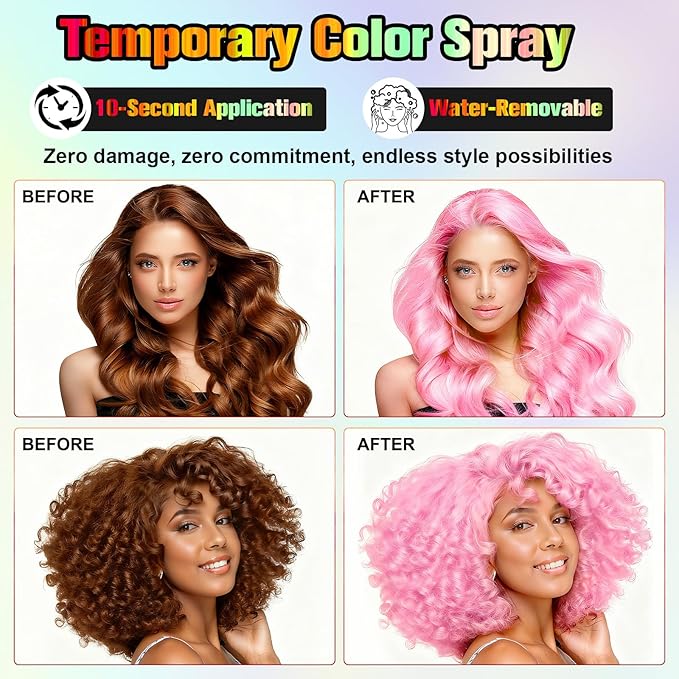 Temporary Hair Spray Color for Kids Women - One-Time Use Green Hair Spray, Vegan and Cruelty-Free Semi-Permanent Hair Color Dye (120ML,Pink)
