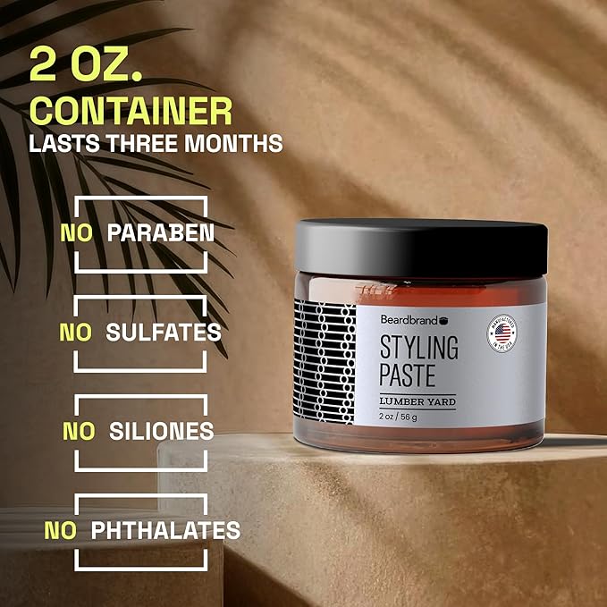 Beardbrand Beard Styling Paste - Medium Hold and Natural Look Hair Paste for Men | Versatile Hair Styling Cream - Sandalwood & Cedar Scent - 56 grams