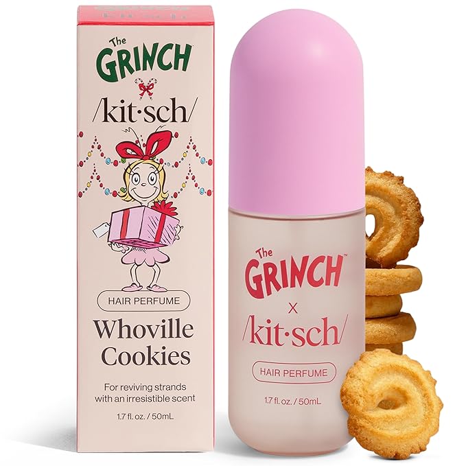 Kitsch The Grinch x Hair Perfume for Women | Clean, Deodorizing & Patented Odor-Eliminating Technology Hair Spray & Body Mist - Freshen Hair, Body & Pillows - Warm Cookie-Scented Hug - 50mL