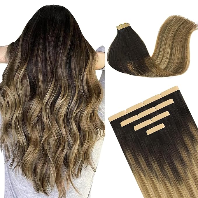 DOORES Tape in Hair Extensions Human Hair, Dark Brown to Dirty Blonde, 12 Inch, 20g, 10pcs, Straight, Remy, Tape-In Installation