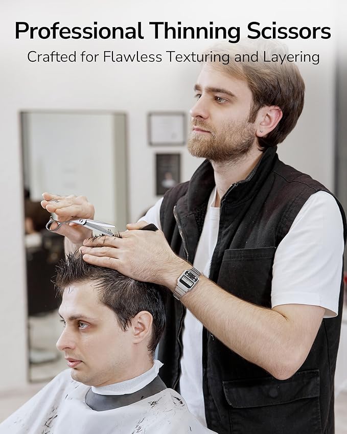 ULG Hair Cutting Shears & Thinning Scissors Kit, Japanese 440C Stainless Steel, Professional Barber Scissors Set for Home and Salon, 6.7-Inch 2.2oz Lightweight, Ergonomic Offset Handles