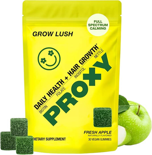 PROXY Hair Growth Gummies | Biotin, Folate, Inositol & Nettle | Hair, Skin & Nails Vitamins for Stronger, Thicker Hair | Vegan Hair Growth Supplement for Men & Women | Green Apple, 30 Count