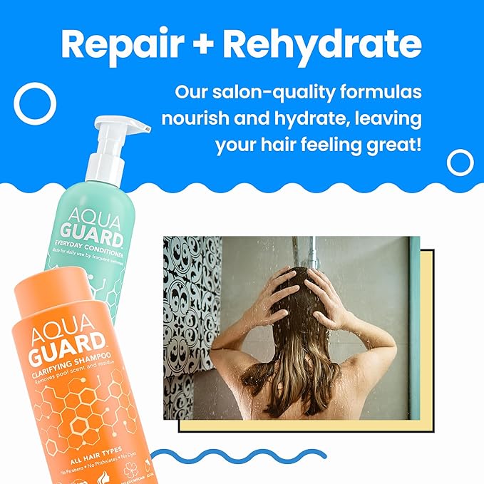 AQUA GUARD Swimmers Essential Hair Protection Bundle | Prevents Chlorine Damage + Softens Hair While Swimming | Color Safe, Leaves Hair Smelling Great | Made in California