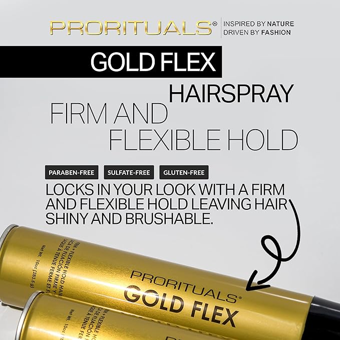 Prorituals Hair Spray, Hair Styling for Men and Woman, Gold Flex Firm & Flexible Hold Hairspray - Sulfate-Free Finishing Spray, Adds Shine, 10 oz