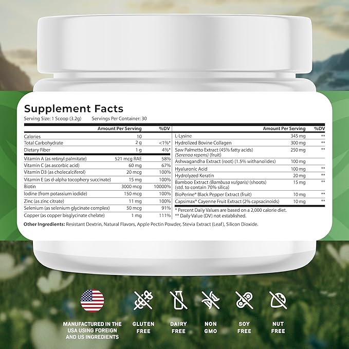 HairVive Hair Supplements for Hair Growth - Hair Vitamins for Women & Men - with Biotin, Collagen, Keratin, Hyaluronic Acid, Zinc, Selenium & More - 3.39 Oz - 30 Servings - Apple Pie Flavor