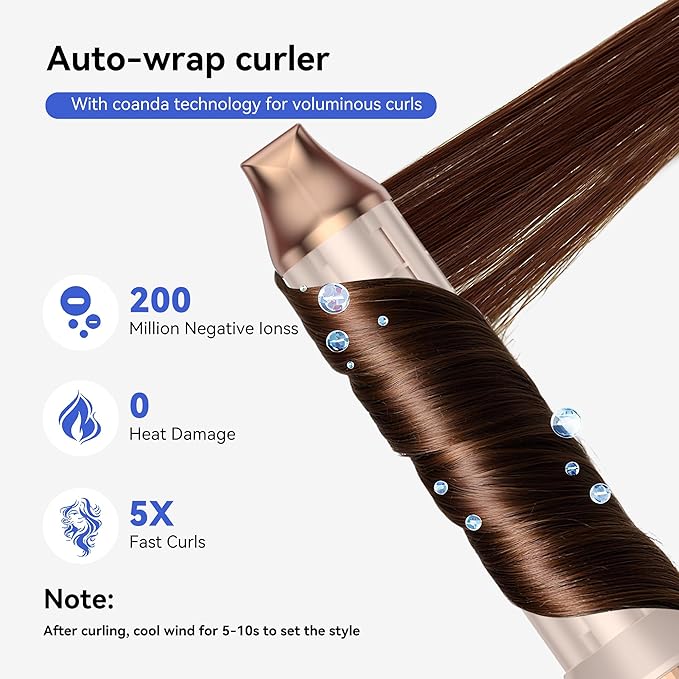 6-in-1 Hair Dryer Brush, 110,000 RPM High-Speed Hair Dryer Fast Drying,Upgraded Air Styler with Auto Wrap Curlers,Blow Dryer Brush for Straightening, Smoothing,Volumizing, No Heat Damage