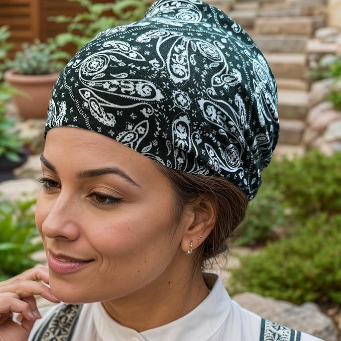 1 Pack Boho Headbands Stretch Paisley Print Bandana Headband Criss Cross Hair Bands Knotted Head Wrap Yoga Daily for Women and Girls (Green Camo)