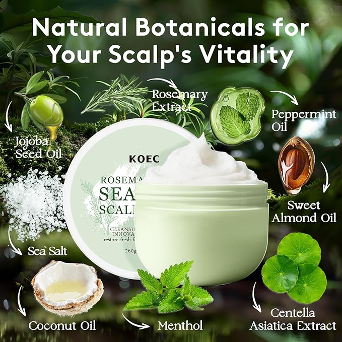 Scalp Scrub, Scalp Exfoliator, Rosemary & Mint Biotin Hair Scrub for Scalp Problems, Dandruff & Dry Scalp Treatment, Clarifying Shampoo with Scalp Scrubber, 9.2oz / 260g