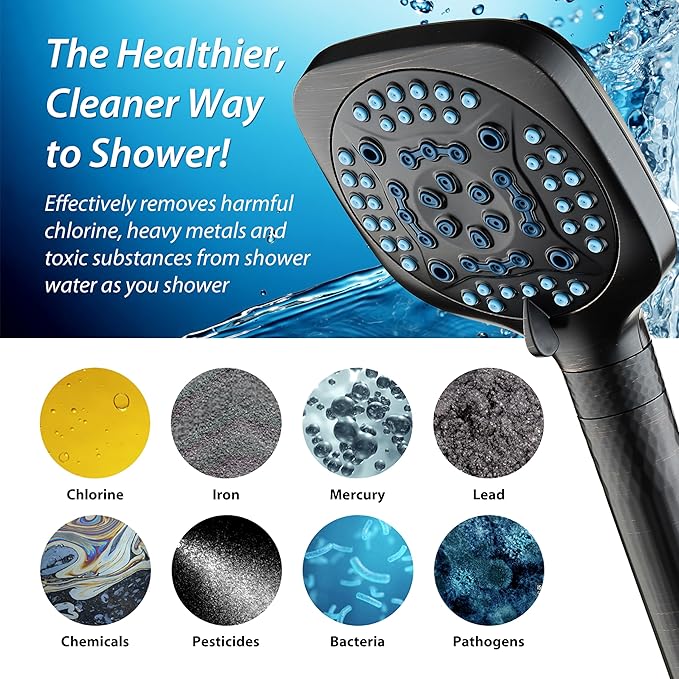 AquaCare 4X High Pressure 10 Spray Mode Filtered Showerhead - Handheld Shower Head Filters Chlorine to Heal Dry Skin, Revive Hair - Dual Power Wash Cleans Tub, Tile, Pets - Hard Water Softener, ORB