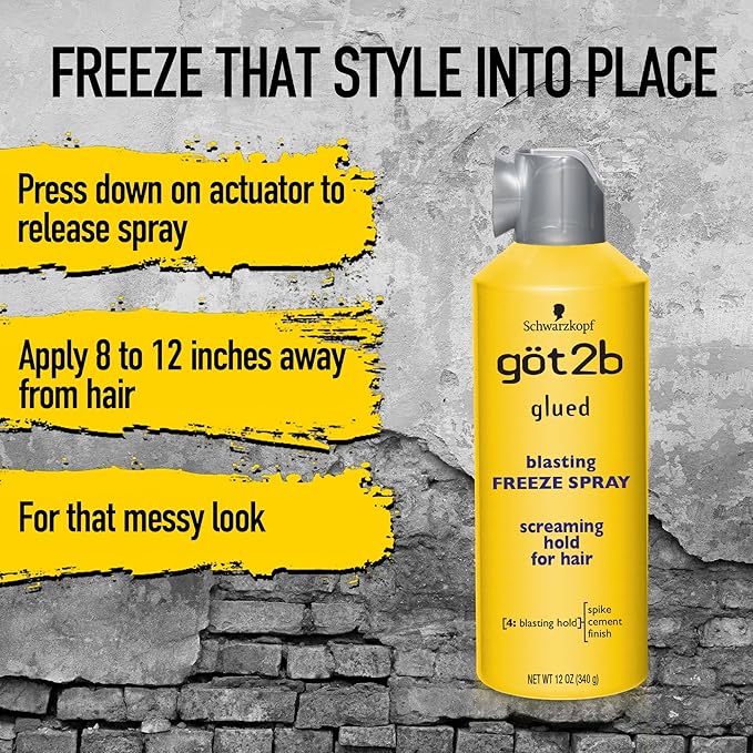 got2b Glued Blasting Freeze Hair Spray, 12 Fl Oz, Pack of 6, Extra Strong Holding Spray for Spikes & Styles, Long-Lasting All-Day Hold, Wind-Tested, Humidity-Resistant, Washes Out Easily