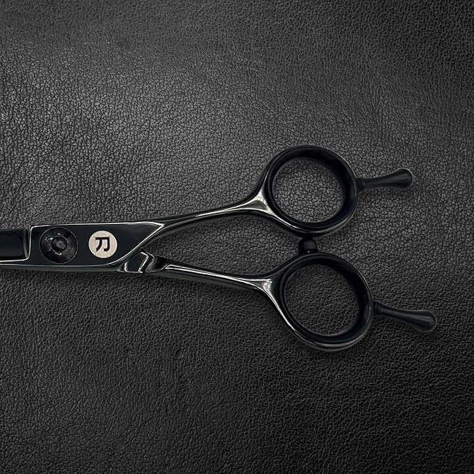 Saki Shears Black 5.5" Hair Cutting Scissors - Straight Handles - Dual Tangs - Zero Offset - Lightweight Hair Scissors for Professionals - Japanese 440C Steel (Black)