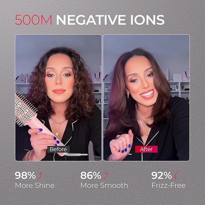 TYMO 3.0 Hair Blow Dryer Brush - Lightweight 3X Faster Drying 5-in-1 Ionic Blowout Hair Dryer Brush with Smoothing Comb & Volumizing Bristles for Anti-Frizz Straight Hair, Curls & Blowouts, Pink