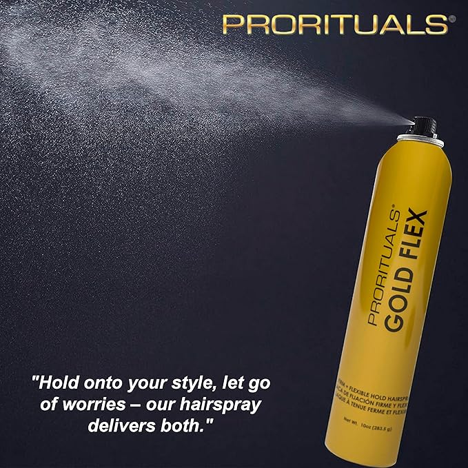 Prorituals Hair Spray, Hair Styling for Men and Woman, Gold Flex Firm & Flexible Hold Hairspray - Sulfate-Free Finishing Spray, Adds Shine, 10 oz