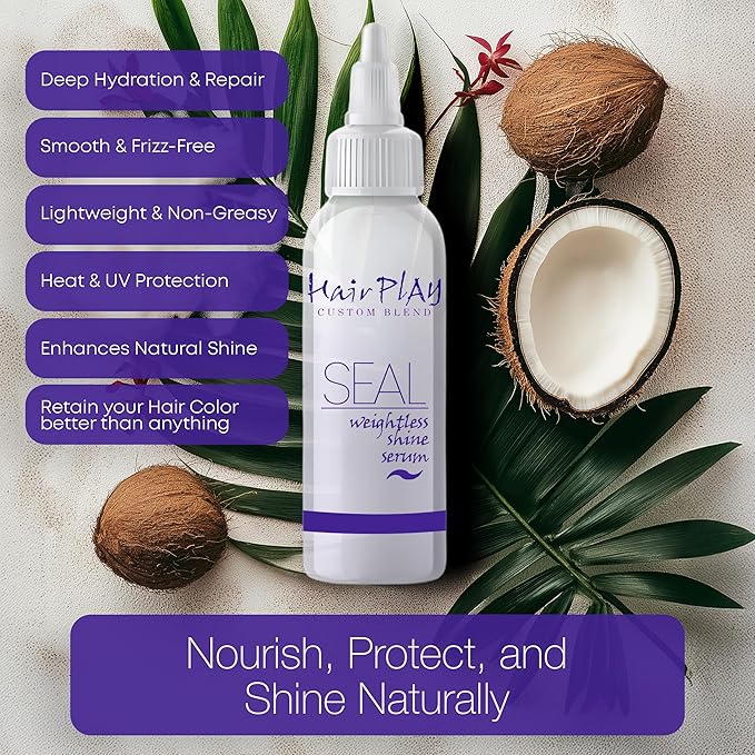 Hair Play SEAL Hair Serum for Frizzy and Damaged Hair - Anti Frizz Hair Oil with Heat Protectant Serum for Women & Men - Lightweight Smoothing Hair Serum for Shiney Hair - Hair Moisturizer Oil - 2oz